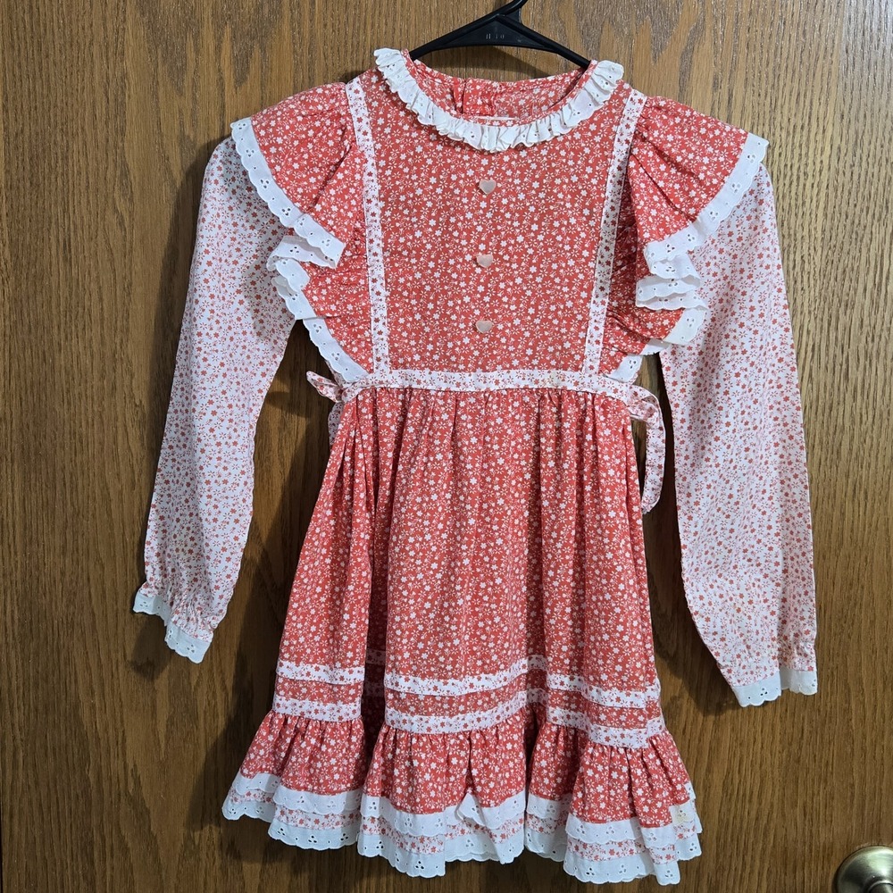 Nannette Childs Red White Ditzy Floral Eyelet Lace Dress Flowy Boho Size 6X